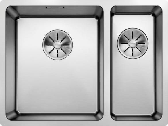 Cuve à intégrer sous plan en inox lisse BLANCO ANDANO 340/180 U 1 Cuve 1/2 sans égt vidage 90mm InFino manu et siphon couleur satiné gde Cuve à gauche garantie à vie Réf. 522979