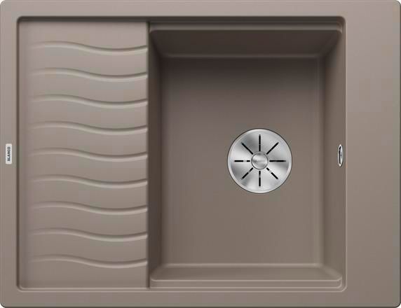Evier à encastrer en SILGRANITPuraDur BLANCO ELON 45S 1 cuve 1 égouttoir réversible vidage 90mm InFino manu et siphon couleur Tartufo grille égouttoir inox garantie 10 ans Réf. 524831