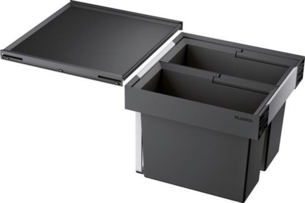 Poubelle tri sélectif en plastique noir BLANCO FLEXON II 45/2 manuel 1 seau de 16L et 1 seau de 16L garantie 2 ans Réf. 521468