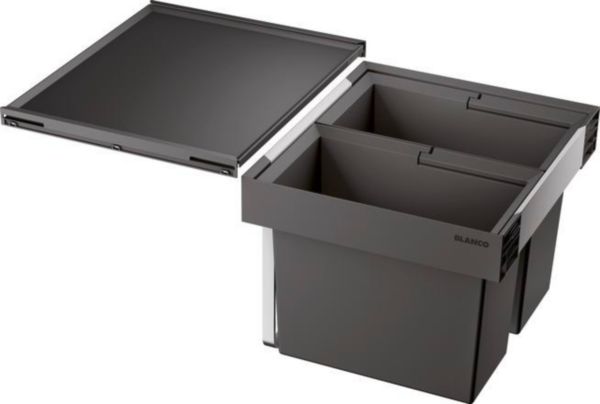 Poubelle tri sélectif en plastique noir BLANCO FLEXON II 50/2 manuel 1 seau de 19 L et 1 seau de 19 L garantie 2 ans Réf. 521469