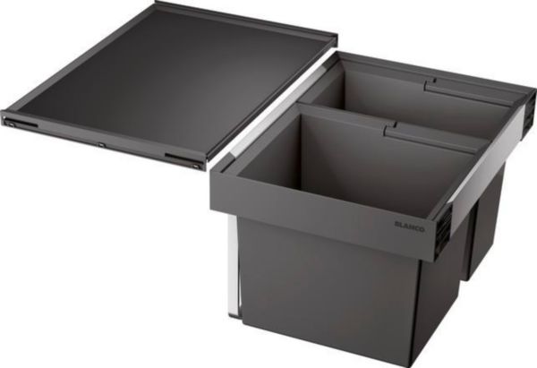 Poubelle tri sélectif en plastique noir BLANCO FLEXON II 60/2 manuel 1 seau de 30 L et 1 seau de 19L garantie 2 ans Réf. 521471