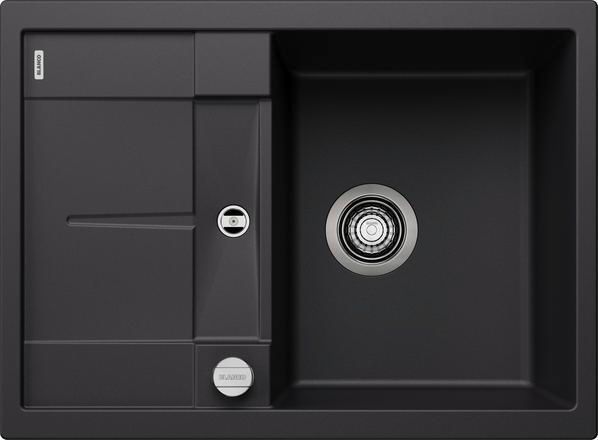 Evier à encastrer en SILGRANITPuraDur BLANCOMETRA 45S Compact 1 cuve 1 égouttoir réversible vidage 90 mm automatique et siphon couleur SGP noir garantie 10 ans Réf. 525913