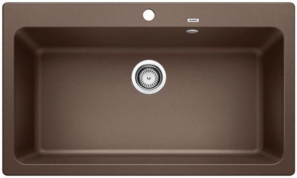 Evier à encastrer en SILGRANITPuraDur BLANCO NAYA XL 9 1 cuve sans égouttoir vidage 90 mm manuel et siphon couleur Café garantie 10 ans Réf. 521820