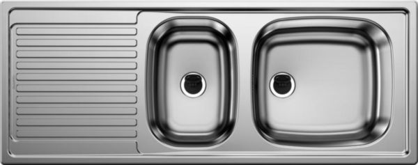 Evier à encastrer en acier inox lisse BLANCOTOP EZS 11 x 4 2 cuves 1 égouttoir à gauche vidage 50mm manuel avec siphon couleur inox garantie à vie Réf. 500847