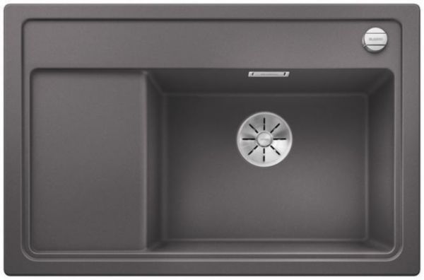 Evier à encastrer en SILGRANITPuraDur BLANCO ZENAR XL 6S Compact 1 cuve 1 égouttoir à gauche vidage 90mm InFino auto et siphon couleur gris rocher garantie 10 ans Réf. 523775