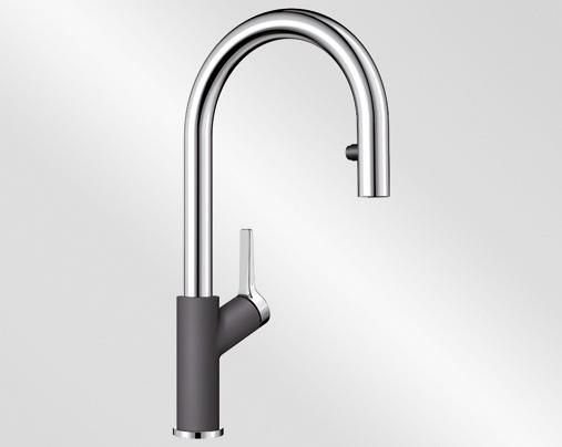 Mitigeur monotrou avec bec tube orientable BLANCO CARENA-S Vario avec douchette couleur SILGRANIT Look gris rocher/chromé garantie 2 ans Réf. 521359