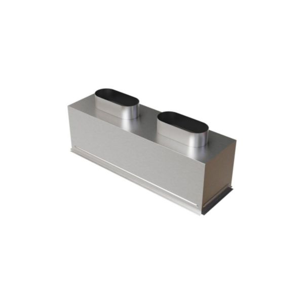 Plenum en acier galvanise isole pour diffuseur ou grille de soufflage ou de reprise d'air, de 600x200 mm - 2 piquages arrieres oblongs de diam 160 mm Réf. PLACI/AR/ISO600X200