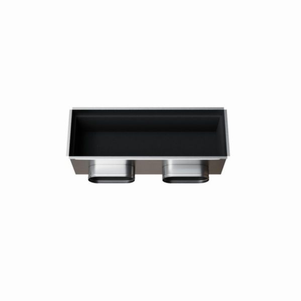 Plenum en acier galvanise isole extra-plat pour diffuseur ou grille de soufflage ou de reprise d'air, de 600x200 mm - 2 piquages lateraux oblongs de diam 160 mm (hauteur 200 mm) Réf. PLSACI600X200