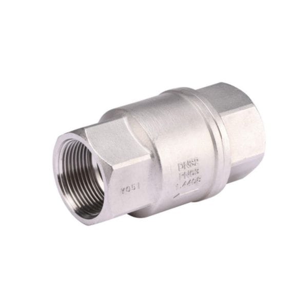 Clapet anti-retour haute pression 329 inox F/F 2", disque ressort, montage toutes positions. Idéal pour réseaux d’adduction et distribution. Compatible eau, air, huile et mazout. Étanchéité PTFE, pression max 63 bar - température 200°C.