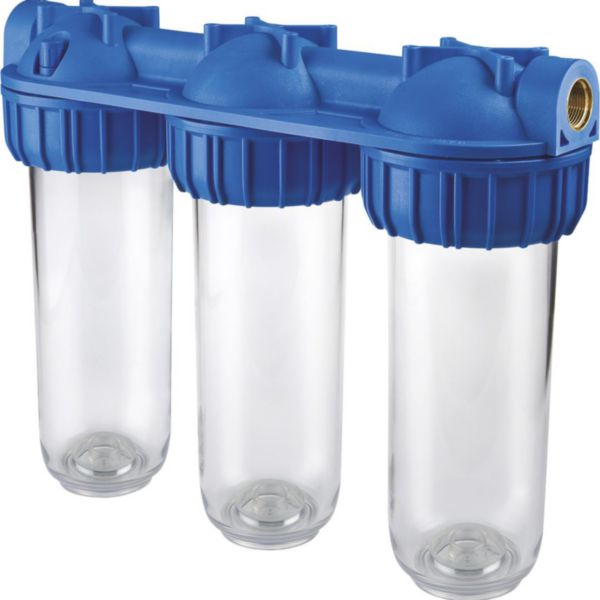 Filtre double MASTER DUPLEX 3P-AFO-BX-TS - Raccordements 3/4" F/F - Pour cartouches type BX 20" double joint 45 mm - Livré sans cartouche - Pression maxi 8 bar - Température 4°C à 45°C - Usage alimentaire ACS