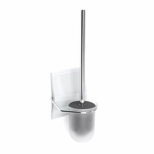 Porte-balayette SAHARA Blanc. Matière : bois réticulé + réceptacle en verre + acier chromé. Brosse incluse. Fixation murale. Hauteur : 405 Largeur : 142 Profondeur : 135 mm. Marque : OLFA