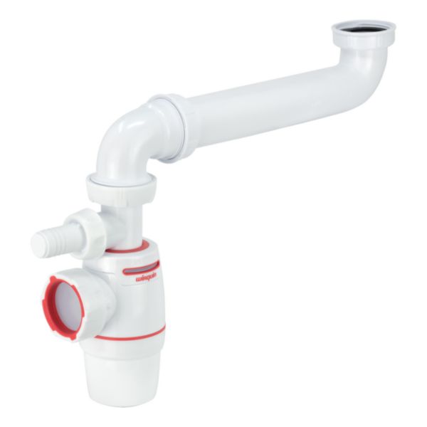 Image principale de Siphon Wirquin pour évier 1 bac, le siphon Wirquin Néo Air dispose d'anti-vide intégré, sa tubulure avec renvoi vers l'arrière permet de gagner un maximum de place sous l'évier, connexion machine à laver