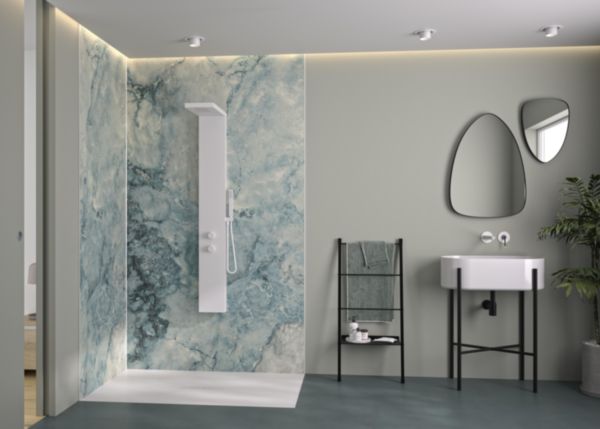 Panneau mural Kinewall Design 3 mm 100X202 marbre gris bleu