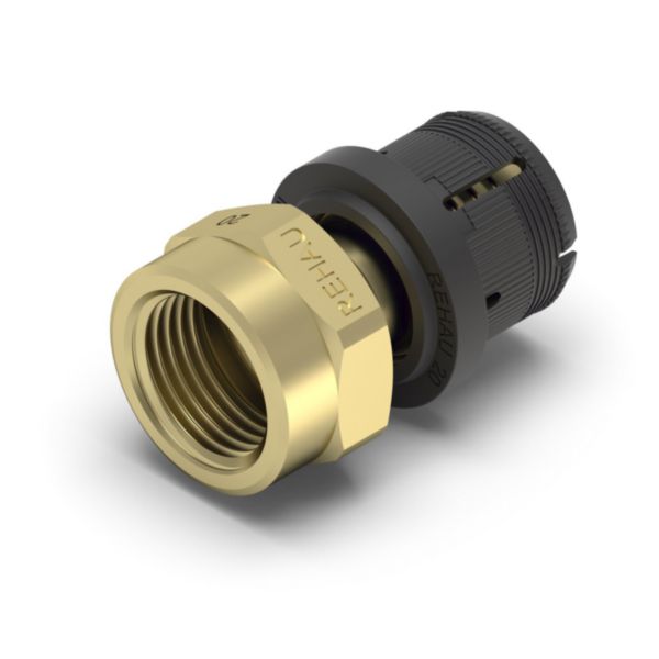 REHAU Raccord Droit FASTLOC 20-3/4"F<br>Matière : - Coprs du raccords : laiton <br>- Clip de maintien : POM GF<br>- Bague intérieur : PVDF
