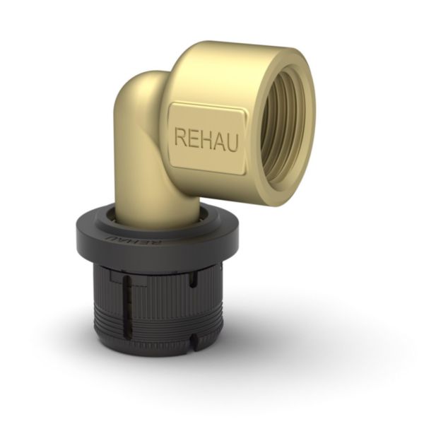 REHAU Coude 90° femelle FASTLOC 20-3/4"F<br>Matière : - Coprs du raccords : laiton <br>- Clip de maintien : POM GF<br>- Bague intérieur : PVDF