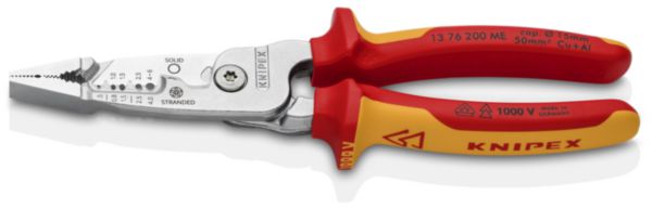 Image principale de Pince multifonctions 5 outils en 1 - 200mm - Bi-matière - Chromé - 1000V - Conception hybride : Pour saisir les formes plates / rondes avec une excellente accroche, plier, coupe câbles Ø15mm ou 50mm², dénuder de 0,5-1-1,5-2,5-4-6 mm²