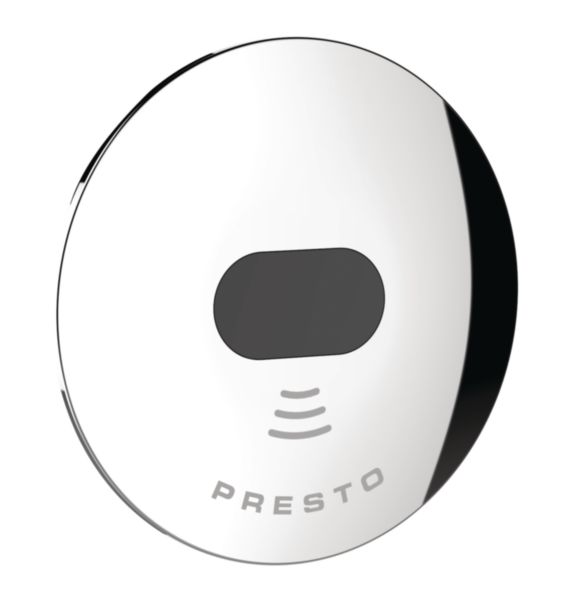 Image principale de Kit urinoir électronique à installer en galerie technique pour cloison épaisse de 30 à 200mm. Débit: 8l/min avec régulateur de débit livré. Temporisation: 6s. Portée préréglée à 550mm, réglable par Prestocom®. Alim: secteur,  G1/2''