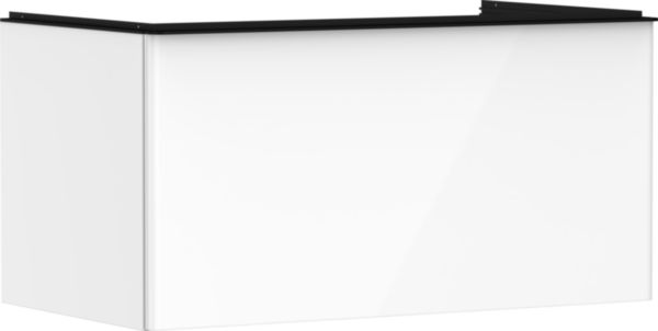hansgrohe Xelu Q Meuble bas 980/550 pour lavabo à poser Xelu Q avec 1 tiroir, caisson Blanc brillant, Finition de la poignée: Noir mat