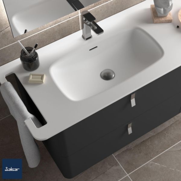 Plan vasque Solid surface UNIIQ 600 1 vasque Blanc Mat dimensions mm: largeur 600 x hauteur 12 x profondeur 450 Sur mesure Réf. 96787 SALGAR