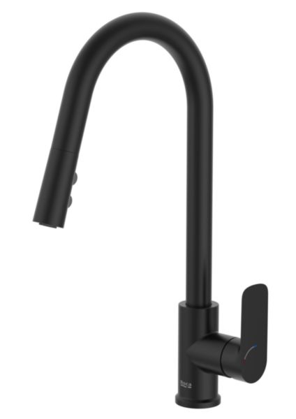 Cala mitigeur évier monotrou à bec tube mobile incurvé douchette extractible 2f noir mat