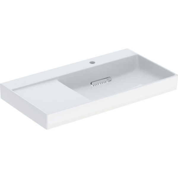Image principale de Lavabo Geberit ONE, sortie horizontale, plage de dépose à gauche, 90x48cm, avec 1 trou de robinetterie, sans trou de trop-plein, blanc / KeraTect