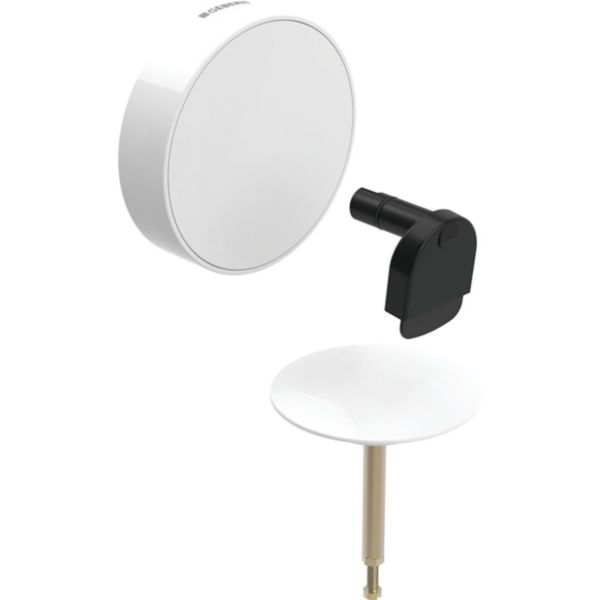 Kit de finition Geberit d52, pour vidage de baignoire avec actionnement rotatif et arrivée d'eau, blanc alpin + contour