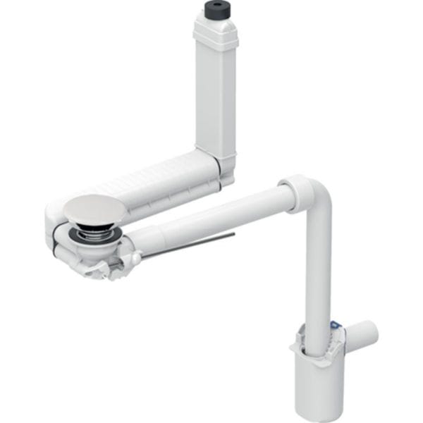 Évacuation de lavabo Clou modèle gain de place, bonde compacte, avec déclenchement par levier et recouvrement de soupape, sortie horizontale, pour lavabo Geberit ONE: d=32mm, blanc