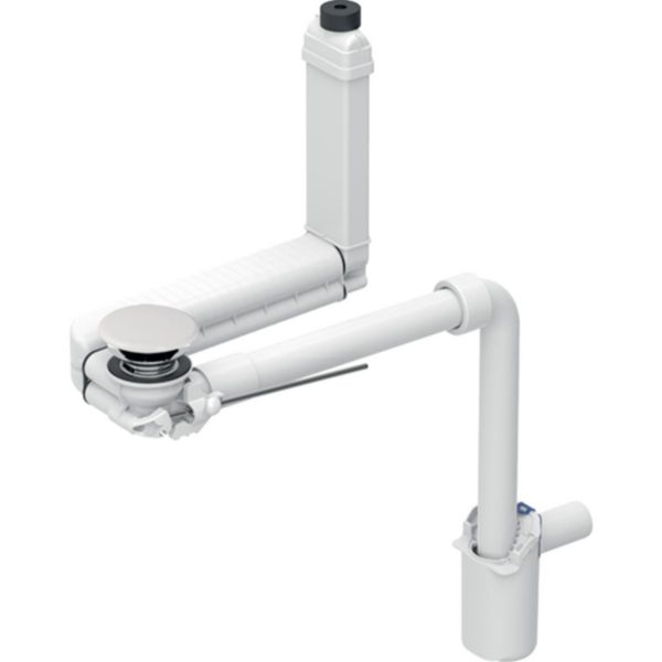 Évacuation de lavabo Clou modèle gain de place, bonde compacte, avec déclenchement par levier et recouvrement de soupape, sortie horizontale, pour lavabo Geberit ONE: d=40mm, blanc