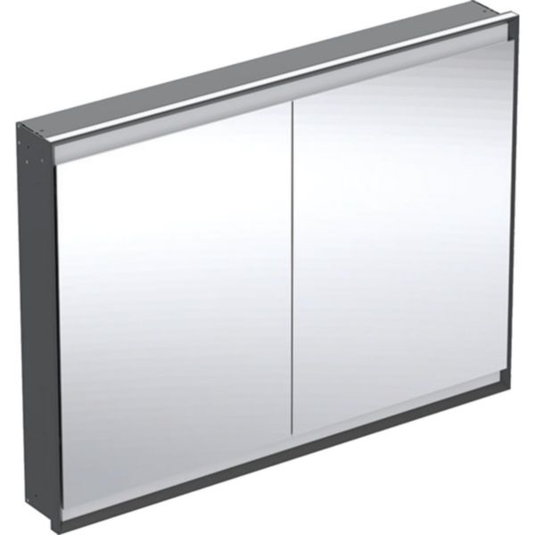 Image principale de Armoire de toilette Geberit ONE, avec ComfortLight, 2 portes, montage encastré, 120x90cm, Noir mat / Aluminium thermopoudré