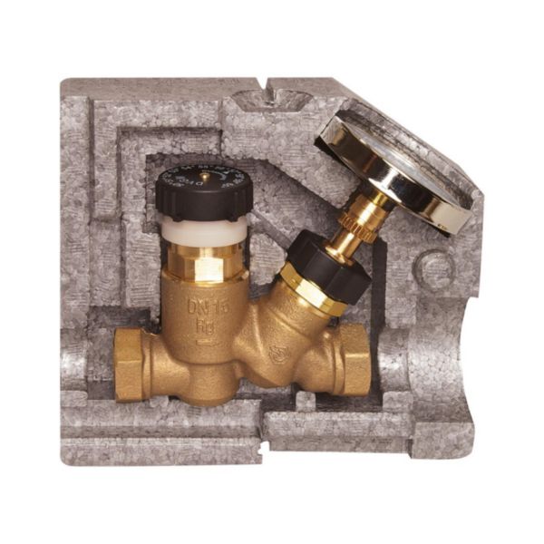 NexusValve TW DN15 F, 50-60°C avec coq d'isol et thermomètre