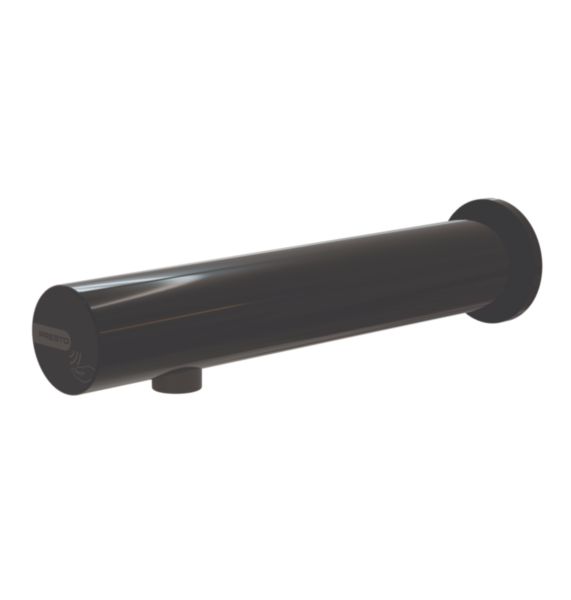 Robinet de lavabo simple mural TC 10-50mm PRESTO LINEA® . Déclenchement électronique sans contact. Débit 1,9l/min PRESTOGREEN. Alimentation Piles 6V. Raccordement F3/8" Finition NOIR POLI
