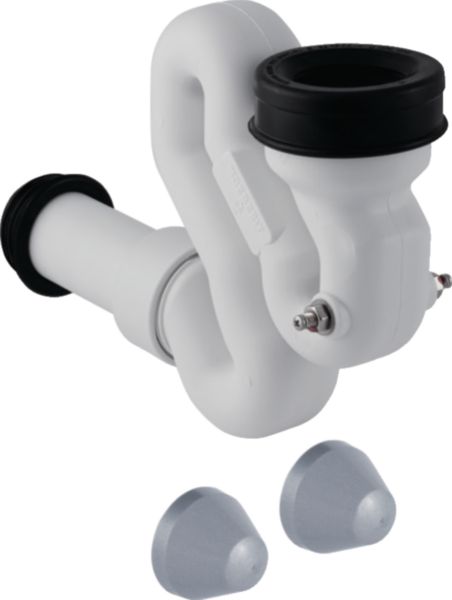 Siphon en S Geberit pour urinoir, avec accessoires de montage, d40, sortie horizontale, avec sonde: d=40mm, blanc alpin