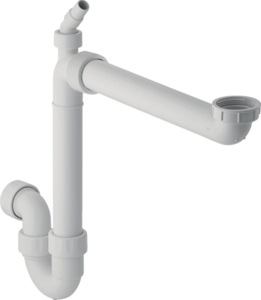Siphon en tube coudé Geberit pour éviers, modèle gain de place, avec embout cannelé équerre, sortie horizontale: d=40mm, G=1 1/4", blanc alpin