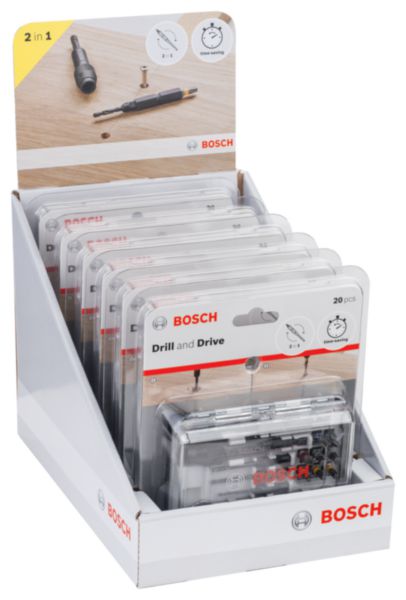 Image principale de Embouts de vissage Drill&Drive, coffret de 20 pièces PH2  PH2  PZ2  SL5  H4  H5  T15  T20  T25 Embouts de vissage Drill&Drive, coffret de 20 pièces, avec forets HSS et clé