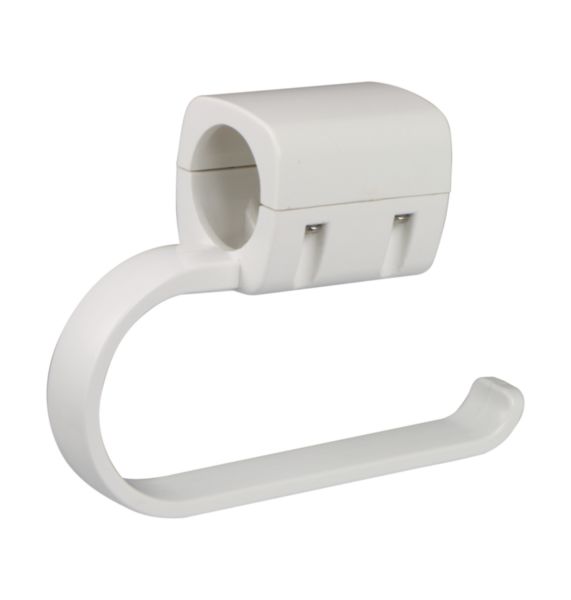 Le porte-rouleau s'adapte à n'importe quelle barre de diamètre 34 mm. Finition ABS blanc. Longueur 154 mm. Evite de percer les murs.