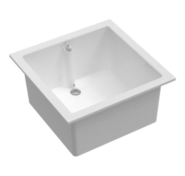 Image principale de Bac d'évacuation simple blanc avec trop-plein 45x45 cm. Matière polypropylène. Livré avec bonde.
