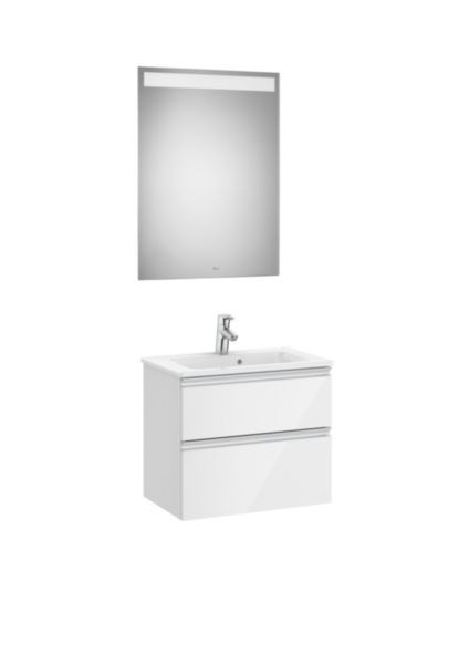 Image principale de The gap pack meuble compact 2 tiroirs + lavabo slim + miroir led eidos 600mm blanc brillant