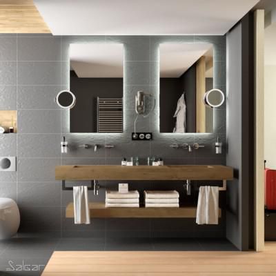 Plan de toilette COMPAKT 1800 Chêne Havana dimensions mm: largeur 1800 x hauteur 120 x profondeur 500 Sur mesure Réf. 84001 SALGAR