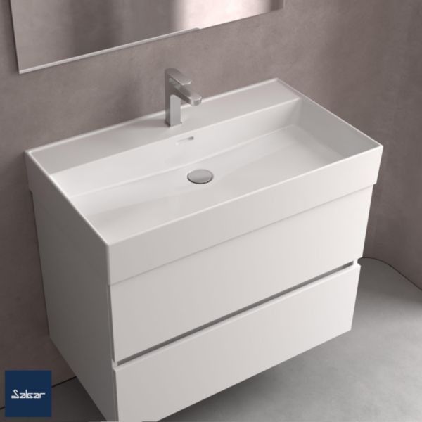 Plan vasque Céramique VENETO 800 centrée Blanc dimensions mm: largeur 800 x profondeur 450 Réf. 23401 SALGAR