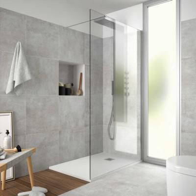 Paroi de douche Walk in Série: HEAVEN Couleur profil: Argent Brillant paroi de douche fixe (F1) dimensions mm: L800 H1950 Épaisseur du verre: 8 Verre: Transparent Traitement antical Sur mesure Réf. 25649 SALGAR