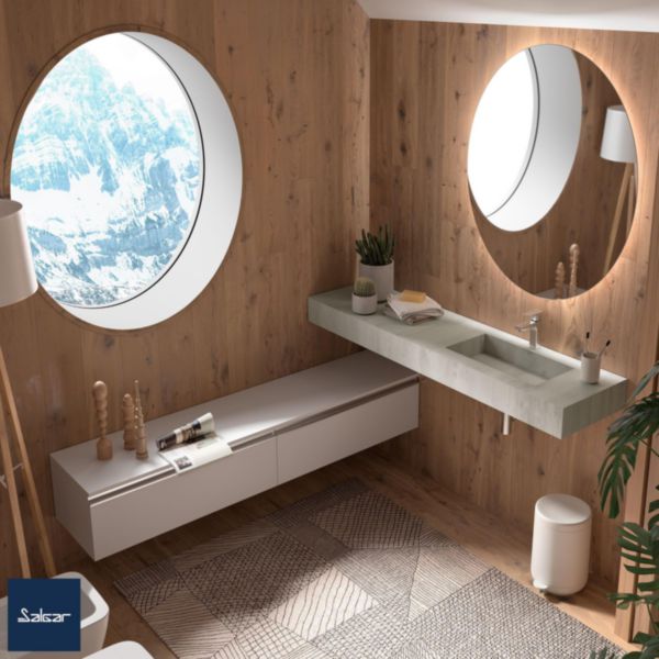 Plan de toilette COMPAKT 2550 Ciment dimensions mm: largeur 2550 x hauteur 120 x profondeur 500 Sur mesure Réf. 25613 SALGAR