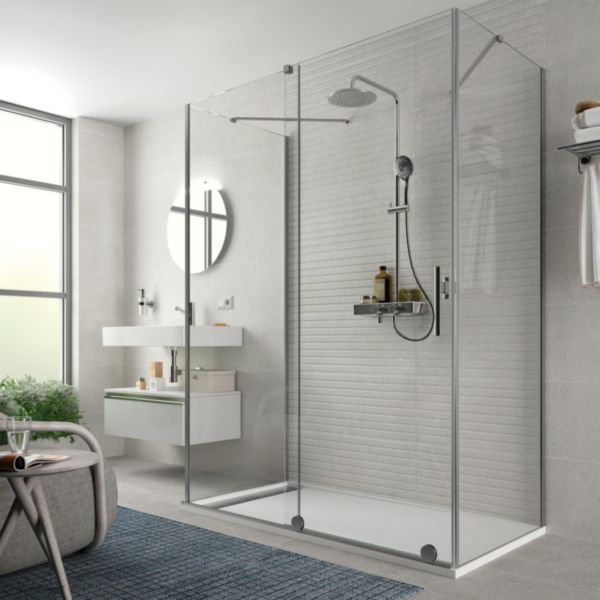 Paroi de douche REIKIAVIK Côte fixe Paillettes Transparentes 675 - 695 x 2000 mm