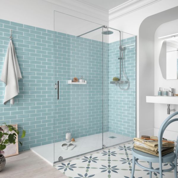 Paroi de douche REIKIAVIK façade 1P et 1F Paillettes Transparentes 885 - 900 x 2