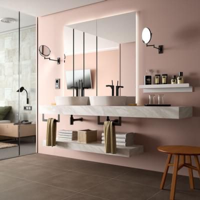 Plan de toilette COMPAKT 2000 Marbre Blanc dimensions mm: largeur 2000 x hauteur 120 x profondeur 450 Sur mesure Réf. 26030 SALGAR