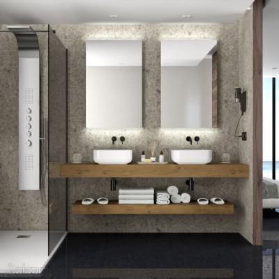 Plan de toilette COMPAKT 1600 Chêne Havana dimensions mm: largeur 1600 x hauteur 120 x profondeur 500 Sur mesure Réf. 84073 SALGAR