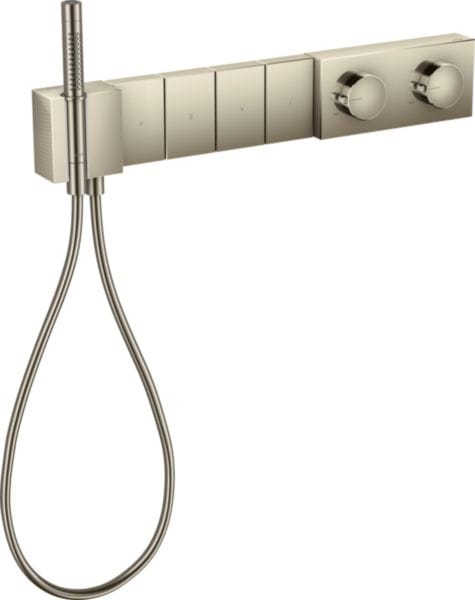AXOR Edge Module thermostatique Select encastré 610 / 100 avec 4 fonctions et douchette tube 2jet, coupe diamant, Or rouge poli