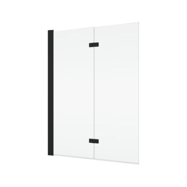 SOLINO - Pare-baignoire repliable 2 volets - ouverture intérieure et extérieureà 90° - pivot gauche - 900x1500 - Noir mat - Vitrage Transparent (07) 6mm