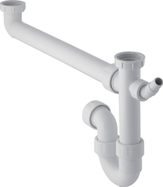 Siphon en tube coudé Geberit pour deux éviers, avec embout cannelé équerre, sort