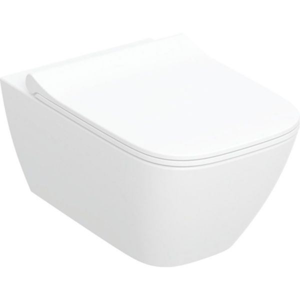 Pack WC suspendu Geberit Smyle Square, caréné, Rimfree, abattant ralenti et déclipsable non recouvrant, Blanc