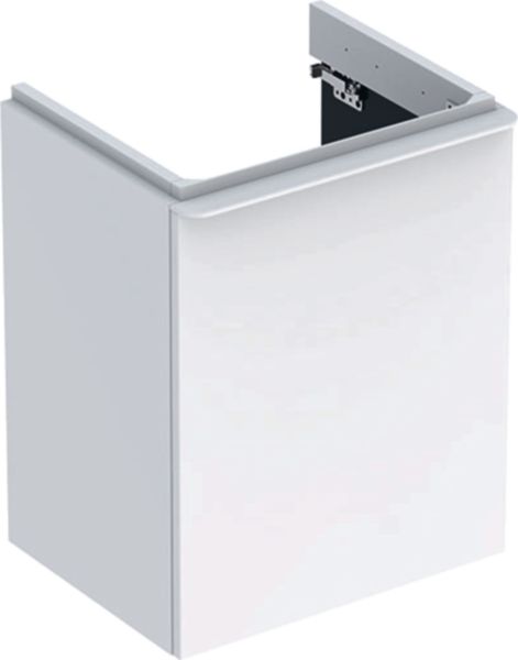 Image principale de Meuble bas Geberit Smyle Square pour lave-mains, avec une porte: Largeur 49.2cm, Hauteur 61.7cm, Profondeur 40.6cm, blanc / laqué très brillant, blanc alpin / thermopoudré mat, Largeur de lavabo=50cm, Charnières à gauche